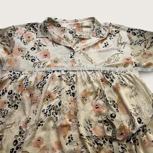 Entro Womens XL Floral Leopard Print Babydoll Shirt Dress Cream D18761P thumbnail 6