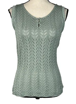 Calvin Klein Jeans Large Top Crochet Sleeveless Semi-Sheer Stretch Round Neck thumbnail 1