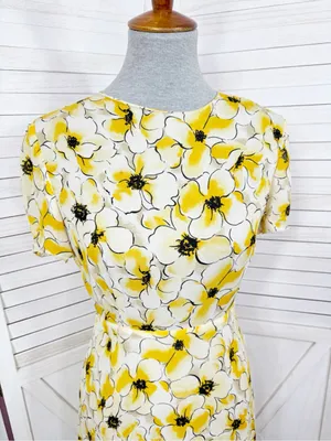 Hugo Buscati Floral Silk‎ Dress Yellow Size 6 Fit Flare Retro Twee Summer thumbnail 5