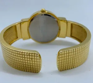 Ladies Quartz analog 30mm gold tone cuff bracelet watch white dial size 7” runs thumbnail 4