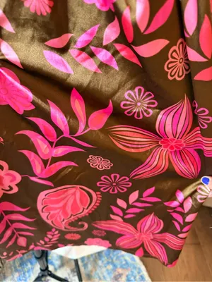 Vintage Y2K Women’s Satin Pink & Brown Floral Halter Dress w/ Beading McBling thumbnail 7