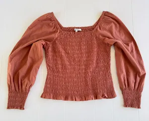 Madewell Lucie Bubble-Sleeve Smocked Top Peasant Blouse thumbnail 1