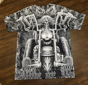 Huatulco Mexico Black Skull Motorcycle AOP Ride or Die Graphic Shirt-Men’s Med thumbnail 9