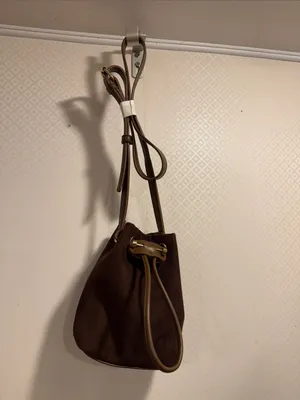 NWOT Anthropologie Classic Brown Suede Drawstring Crossbody Pouch Bag thumbnail 2
