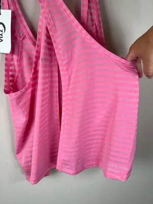 ZYIA Active Pink Nimbus Split Back Tank Top Striped Racerback Gym Workout NEW Lg thumbnail 10