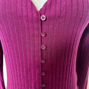 Anthropologie Maeve plum metallic cardigan thumbnail 7