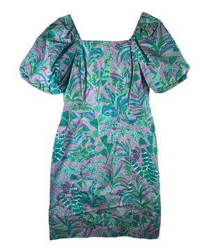 Lilly Pulitzer Lettie Dress Sz‎ 4 Purple Iris On The Chase Puff Sleeve Tropical thumbnail 1