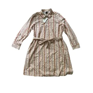Universal Threads NWT Bishop Long Sleeve Poplin Shirtdress Large Beige Striped thumbnail 4