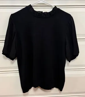 Adrianna Papell Black Short-Sleeve Pleated Sleeve Knit Top thumbnail 1