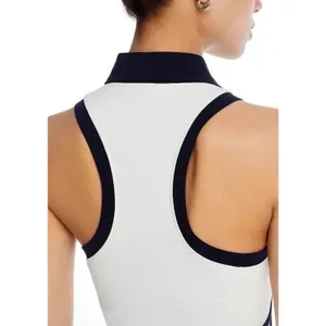 Splits59 Austin Airweight Crop Polo Top Women's Size M White Navy Athleisure NWT thumbnail 2
