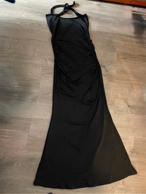 SHEIN Tall Black Cowl Neck Halter Maxi Dress Ruched Size Large thumbnail 5