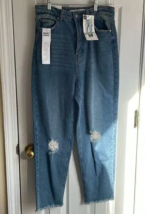 High-Waisted Distressed Loose Mom Jeans thumbnail 1