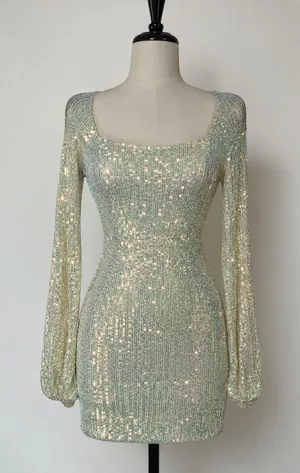 Emerald Sundae Iridescent Cream and Mint Sequin Dress thumbnail 1