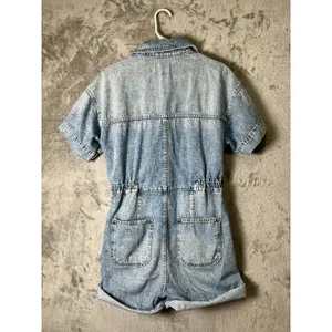 Free People Marci Denim Cuffed‎ Romper Blue Button Front Utility Shortalls Small thumbnail 3