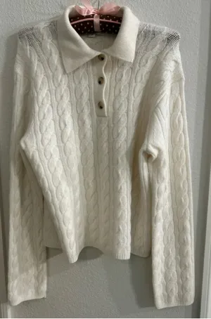 Vince Cashmere & Wool Blend Ivory/Cream V-Neck Collared Sweater-Brand New $425 thumbnail 1