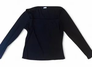H&M Black Ribbed Square Neck Long Sleeve Top thumbnail 1