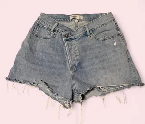 Abercrombie & Fitch Light Wash Frayed Denim Shorts - the dad high rise thumbnail 1