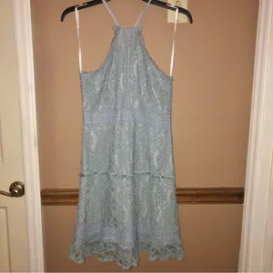 Foxiedox Anthropologie Ocala Lace Halter Cocktail Dress‎ Dusty Blue XS thumbnail 3