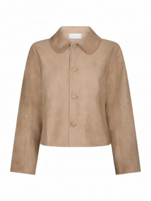 NWT Wayf Beige Cropped Suede Jacket with Peter Pan Collar Boho Chic thumbnail 4