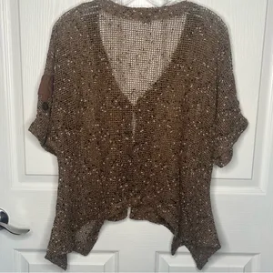 Ultimate Crochet Knit Sweater Top Size S Brown Artsy Natural Earthy thumbnail 9