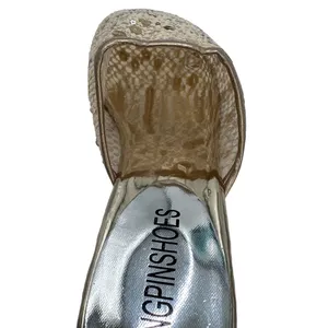Gold Mesh Slides w/Round Toe Silver & Gold‎ Sequins Open Circle 1.5” Heels thumbnail 4