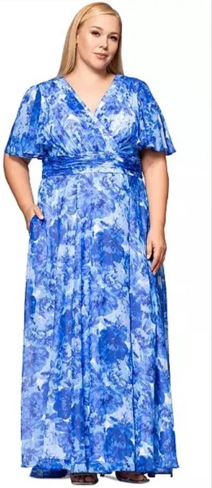NWT Betsy & Adam Blue Plus Suze Floral Gown Size 20W 20 thumbnail 1