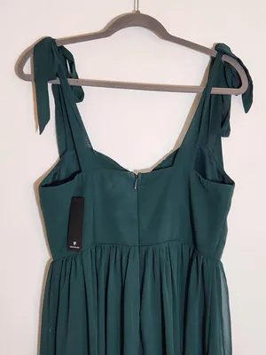 Lulus Green Chiffon Formal Dress with Tie Straps Size Large NWT Wedding Guest thumbnail 6