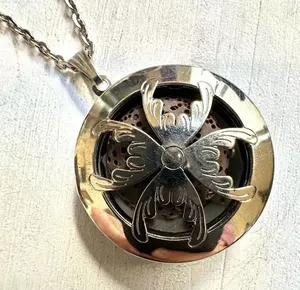 Silver tone long lava stone infuser pendant necklace thumbnail 1