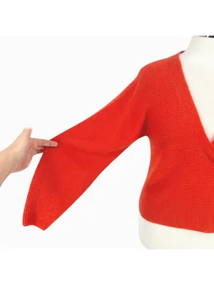 Vince Wrap-Style Wool Mohair Blend Balletcore Sweater Burnt Coral Size Small thumbnail 3