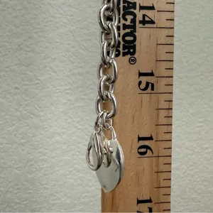 Unsigned Silver-tone Chunky Chain Heart Pendant “G” Stamped 16” Necklace 55g. thumbnail 12