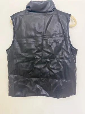 Thread & Supply Black Puffer Faux Leather Puffer Vest Size Medium thumbnail 2