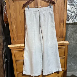 Women's Wide Leg 100% Linen Pants - Cream thumbnail 2