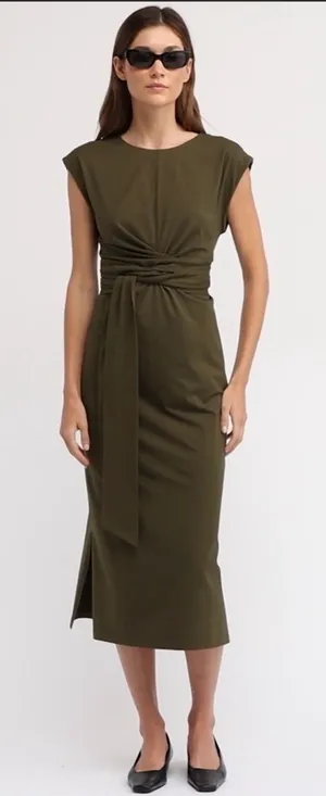 Modern Citizen Fei Tie Front Cotton Dress Green L thumbnail 1
