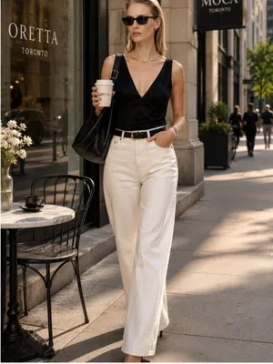 Sezane Wide Leg White Denim Jeans Size 40 or 8 thumbnail 3