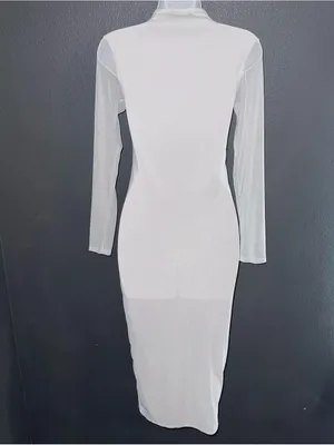 Pretty Little Thing White Long Sleeve Bodycon Midi Dress Womens Small 4 thumbnail 7