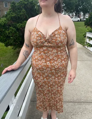 Windsor Open back orange floral midi thumbnail 2