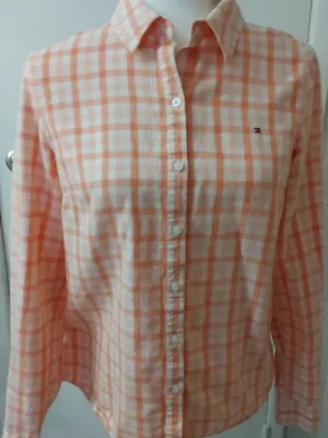 Tommy Hilfiger Plaid Orange/White Button Down Shirt M Classic Preppy Academia thumbnail 1