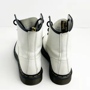 DR. MARTENS White Leather Lace Up Combat Boots 7 Grunge Biker Moto Minimalist thumbnail 6
