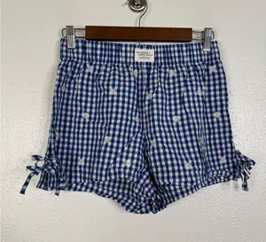 American Eagle The Summer I Turned Pretty Gingham Daisy Shorts Blue White XXS thumbnail 1