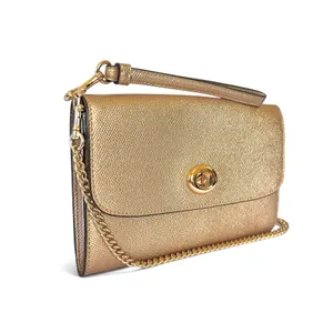 Coach Rose Gold Leather Gold Turnlock Chain Crossbody Convertible Bag #F22828 thumbnail 12
