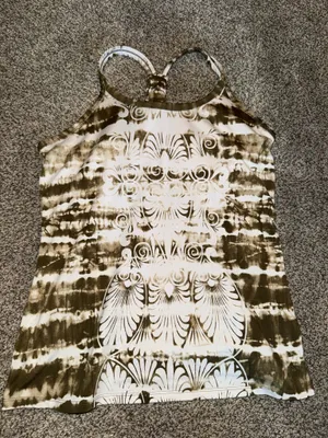 Athleta Racerback Built-in Bra Tank Top Olive and White Tie Dye Size M thumbnail 1