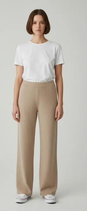L Neiman Marcus pants 100% Cashmere beige pink wide-leg knit pull-on lounge thumbnail 1