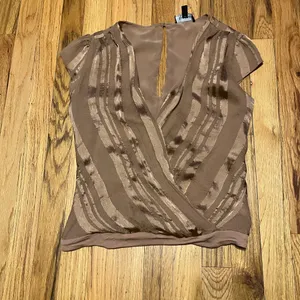 Bronze Shimmer Faux Wrap Bodysuit Plunge V-Neck Top Size S thumbnail 4