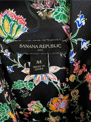Banana Republic Black Floral Sheer Tie-Neck Ruffle Hem Dress Women’s M Romantic thumbnail 6