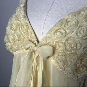 Y2K Vintage LA Intimates Butter Yellow Chiffon Rosette Babydoll Lingerie thumbnail 4