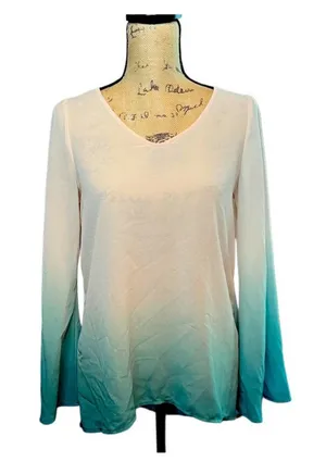 Altar'd State Bell Sleeve V-Neck Ombré Teal Gradient Top thumbnail 3