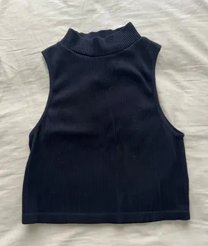 Zara Black Sleeveless Ribbed Mock Neck Tank Top thumbnail 1