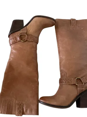 Lucky brand Ethelda knee high boots tan leather harness ring buckle size 6.5 thumbnail 5