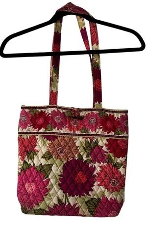 Vera Bradley‎ Folkloric Floral Quilted Cotton Tote Bag Pink Burgundy Green thumbnail 1