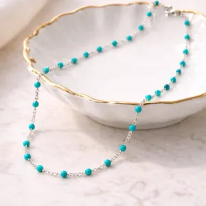 Necklace - 18” Stainless Steel Silver tone with turquoise color Bead Accents thumbnail 3